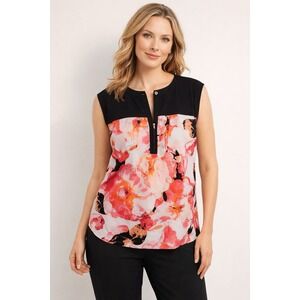 Calvin Klein Floral Career Blouse Sleeveless Wm's 1X Pink Orange Zip Neck Work